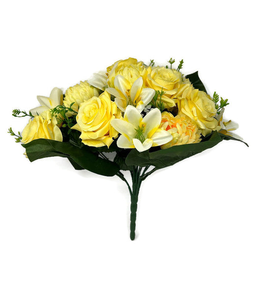 24 Stem Rose Chrysanthemum & Lily Bush x 36cm - Yellow